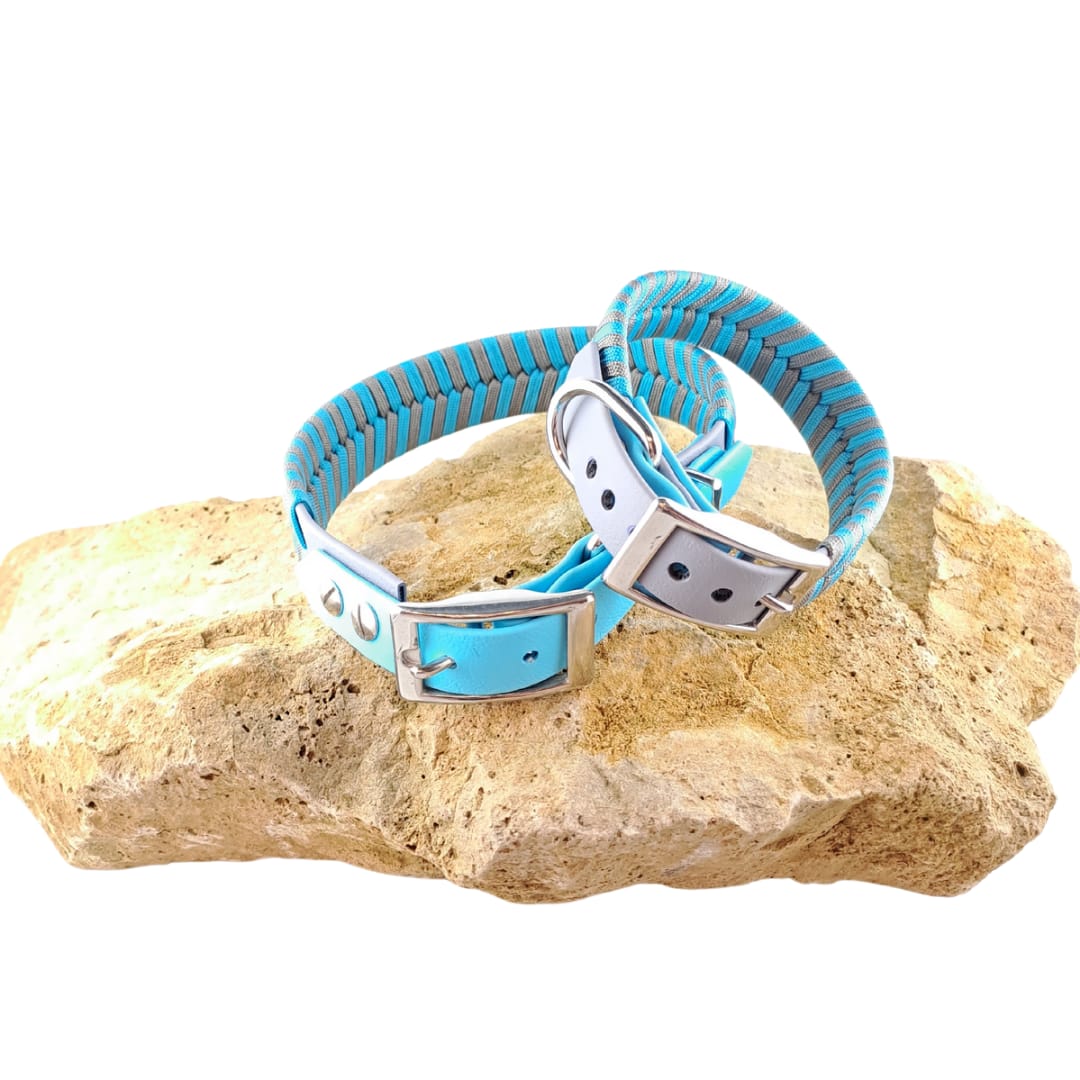 Halsband Glamour Edition / Messeware / Neon Türkis und Grau